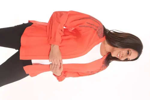 Angelino Büyük Beden Robası Taş Baskılı Oversize Oranj Ceket - 1