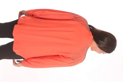 Angelino Büyük Beden Robası Taş Baskılı Oversize Oranj Ceket - 6