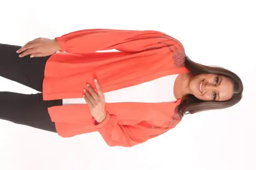 Angelino Büyük Beden Robası Taş Baskılı Oversize Oranj Ceket - 3