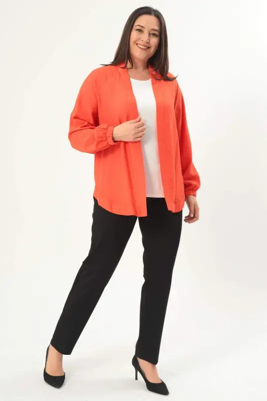 Angelino Büyük Beden Sırt Taş Baskılı Oversize Oranj Ceket - 3