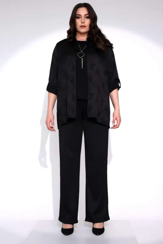 Angelino Büyük Beden Siyah Beli Lastikli Pantolon - BÜYÜKBEDENIZ