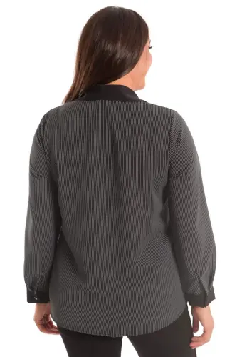 Angelino Büyük Beden Siyah Çizgili Cepli Gömlek - 6