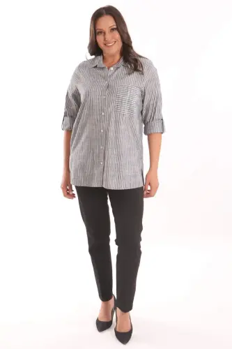 Angelino Büyük Beden Siyah Taş Baskılı Allerli Gömlek - BÜYÜKBEDENIZ (1)