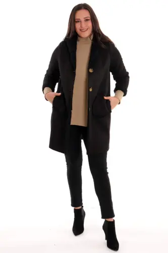Angelino Büyük Beden Süet İçi Kürklü Siyah Kaban - BÜYÜKBEDENIZ (1)