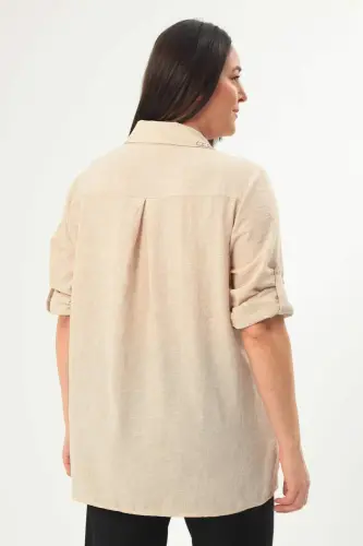 Angelino Büyük Beden Taş Baskılı Bej Gömlek - 6