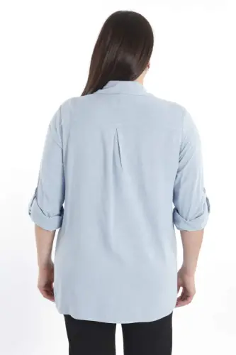 Angelino Büyük Beden Taş Baskılı Mavi Dokuma Gömlek - 5