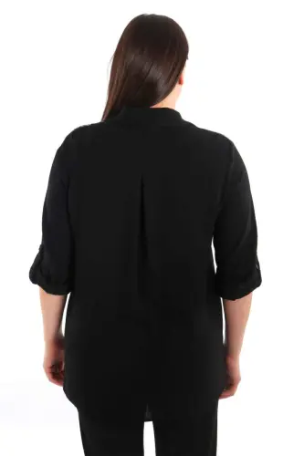 Angelino Büyük Beden Taş Baskılı Siyah Dokuma Gömlek - 6