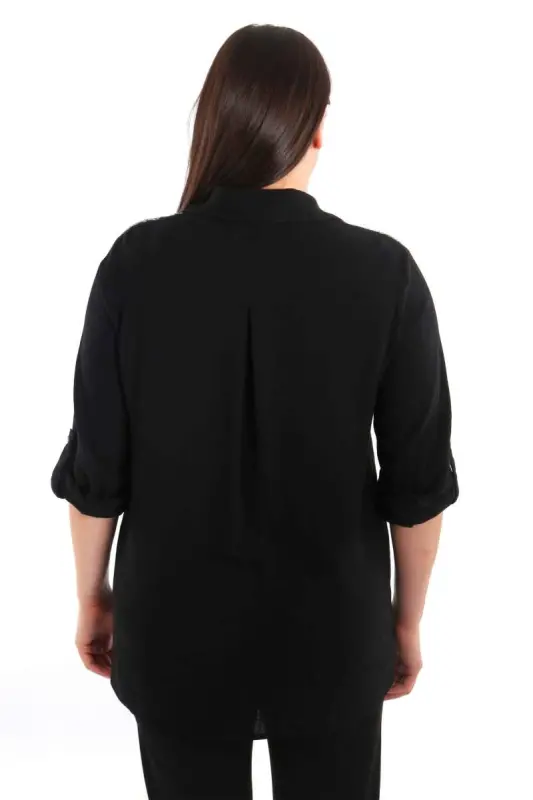 Angelino Büyük Beden Taş Baskılı Siyah Dokuma Gömlek - 6