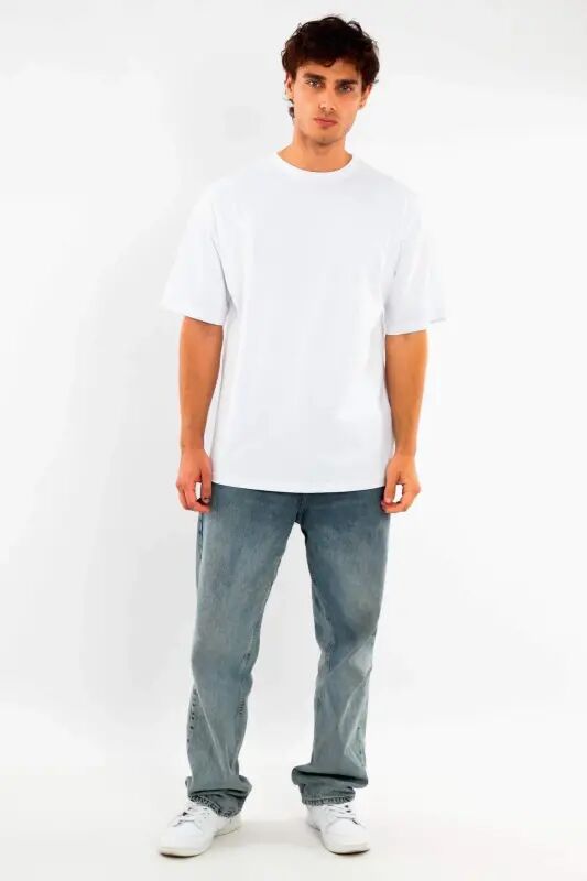 Angelino Büyük Beden Unisex Oversize Bisiklet Yaka Basic Siyah-Beyaz t-shirt / Rahat 2'li Paket - 4