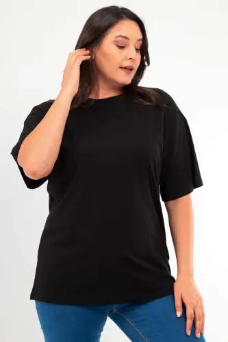 Angelino Büyük Beden Unisex Oversize Bisiklet Yaka Basic Siyah-Beyaz t-shirt / Rahat 2'li Paket - 8