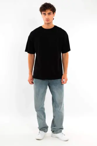 Angelino Büyük Beden Unisex Oversize Bisiklet Yaka Basic Siyah-Beyaz t-shirt / Rahat 2'li Paket - 5