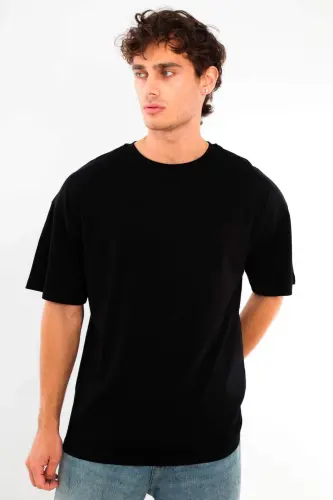 Angelino Büyük Beden Unisex Oversize Bisiklet Yaka Basic Siyah-Beyaz t-shirt / Rahat 2'li Paket - 11