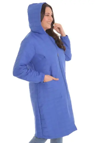 Angelino Büyük Kareli Desen Fermuarlı Saks Kap - 4