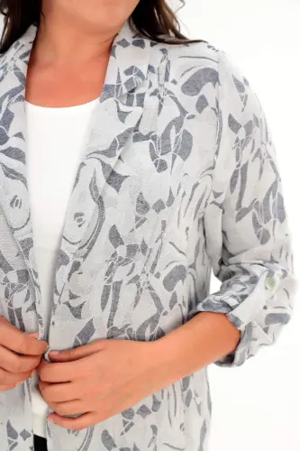 Angelino Büyük В-sized Patterned Double-Breasted Navy Blue Jacket - 4