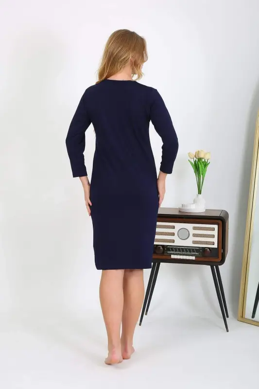 Angelino Cotton Home Dress Tunic Nightgown Navy 13132 - 3