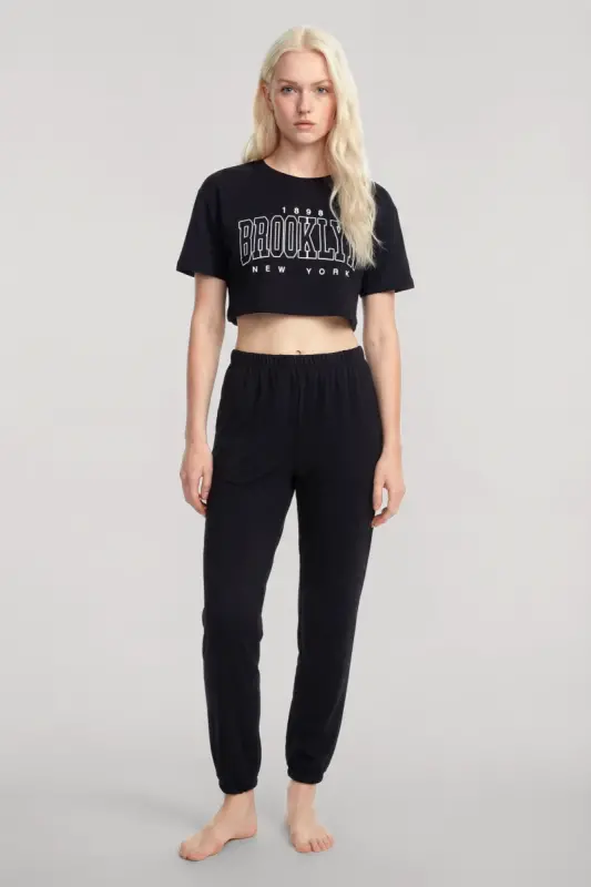 Angelino Crop T-Shirt Pants Set Black - 3