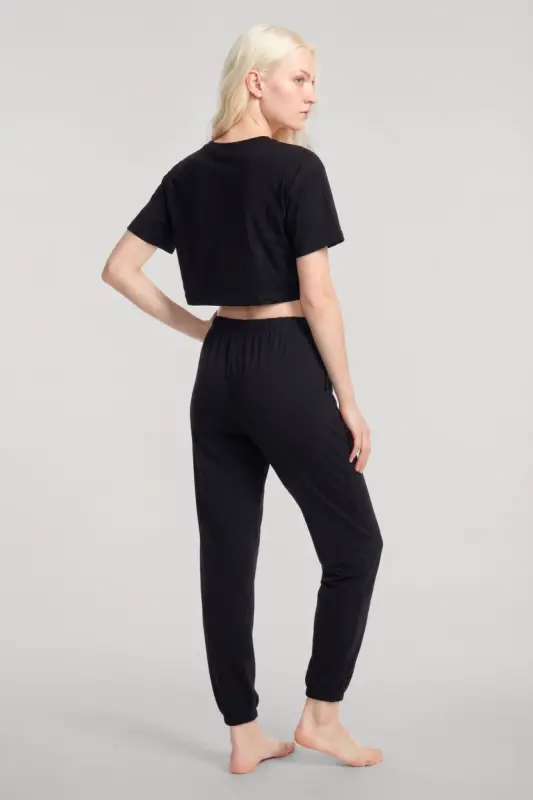 Angelino Crop T-Shirt Pants Set Black - 4