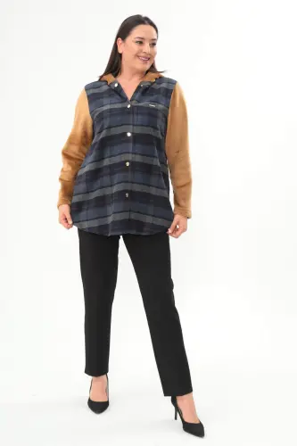 Angelino Ekose Desen Çıt Çıt Düğmeli Cep Detaylı Lacivert Mont - 1