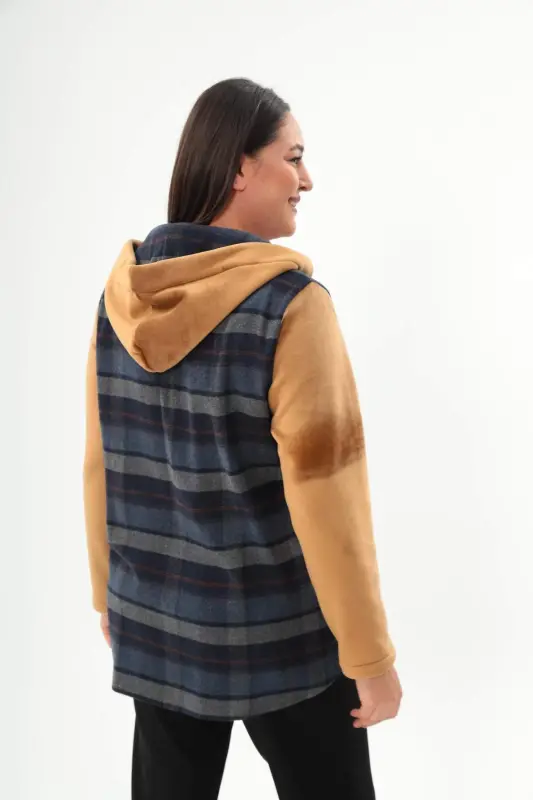 Angelino Ekose Desen Çıt Çıt Düğmeli Cep Detaylı Lacivert Mont - 5