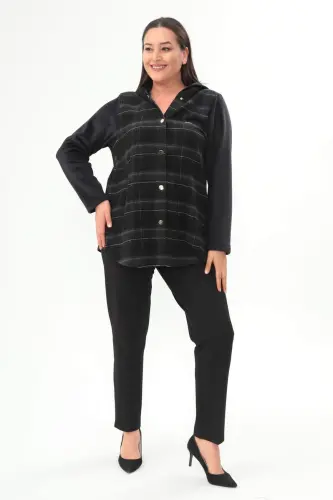 Angelino Ekose Desen Çıt Çıt Düğmeli Cep Detaylı Siyah Mont - 1