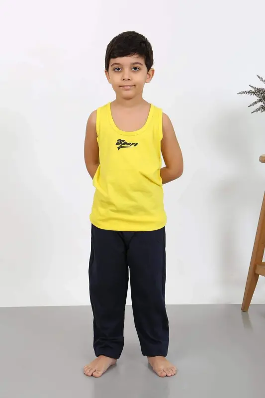 Angelino Erkak Bola Nol Qisma Paxta Pijama Kostyumi Sariq 20439 - 6