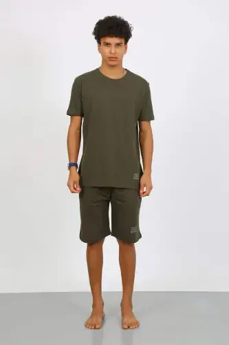 Angelino Erkak Paxta Lakost Pastki Ustki Kapri Pijama To'plami Xaki 6872 - 3