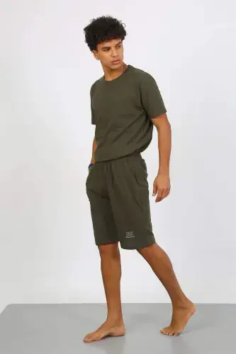 Angelino Erkak Paxta Lakost Pastki Ustki Kapri Pijama To'plami Xaki 6872 - 4