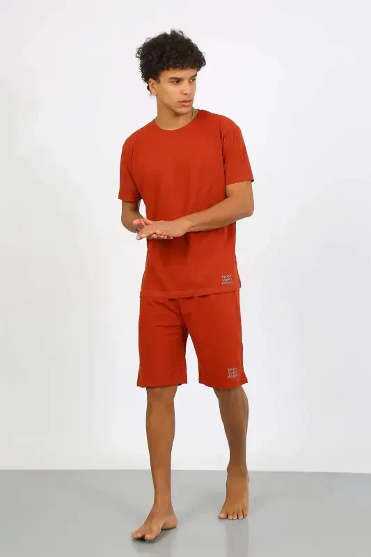 Angelino Erkak Paxta Lakost Pastki Yuqori Kaprili Pijama To'plami G'isht 6872 - 8