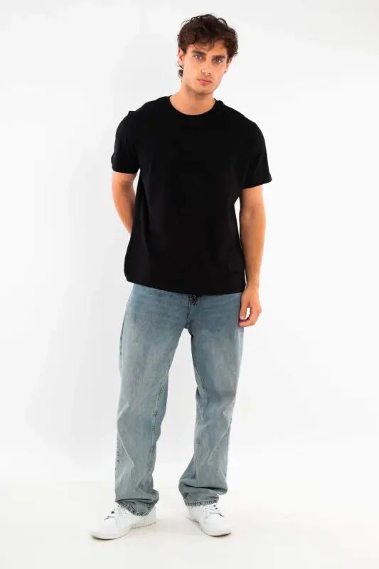 Angelino Erkaklar uchun Dumaloq Yoqali 100% Paxtadan Qora T-Shirt - 2