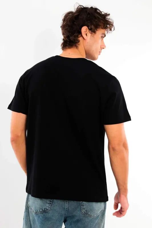 Angelino Erkaklar uchun Dumaloq Yoqali 100% Paxtadan Qora T-Shirt - 5