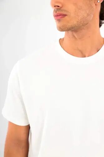 Angelino Erkaklar uchun dumaloq yoqali 100% paxtali oq T-shirt - 4