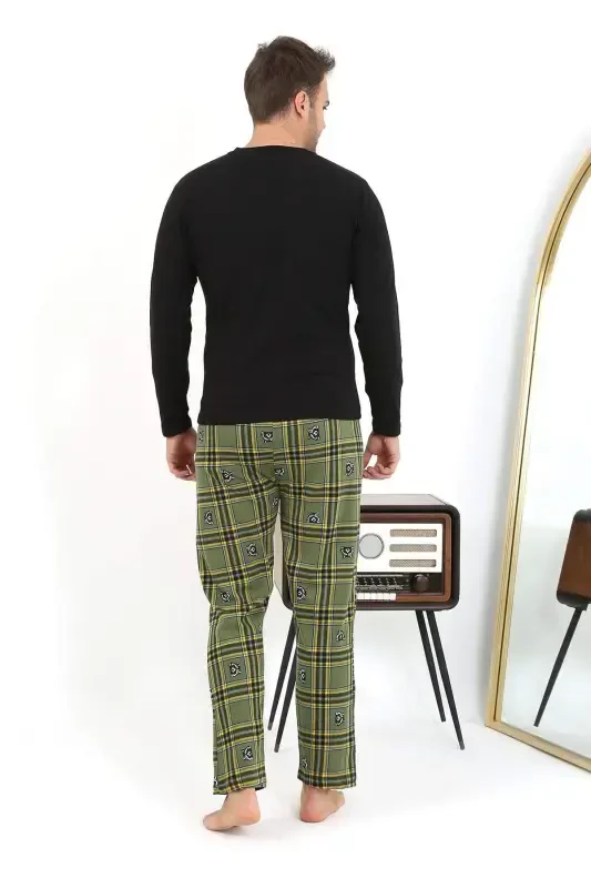 Angelino Erkaklar Uzoq Yengli Paxta Qora Pidjak To'plami 6861 - 12