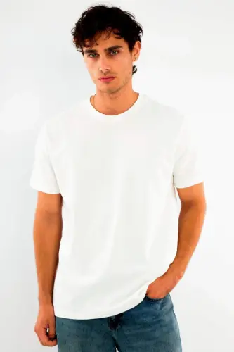 Angelino Erkek Bisiklet Yaka %100 Pamuk Beyaz T-Shirt - 1