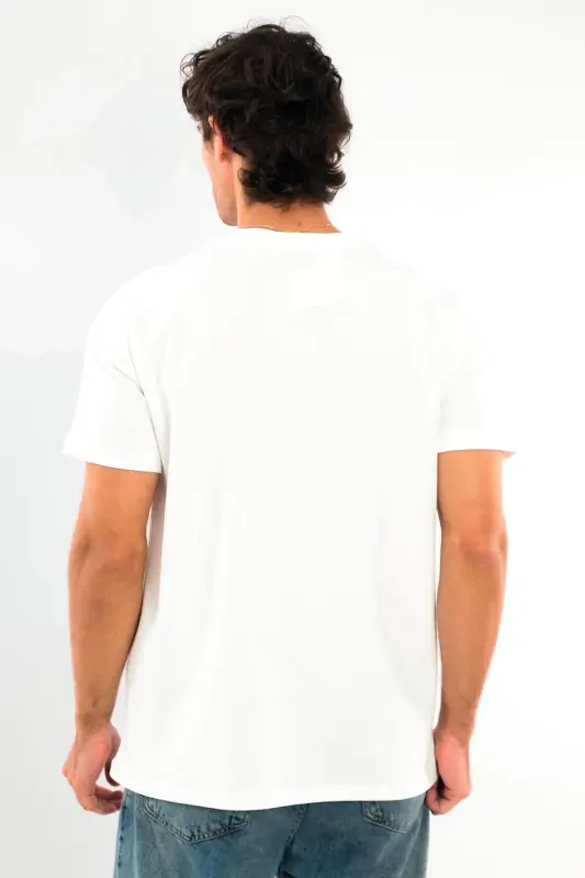 Angelino Erkek Bisiklet Yaka %100 Pamuk Beyaz T-Shirt - 5