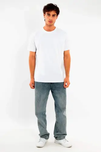 Angelino Erkek Bisiklet Yaka %100 Pamuk Kalın Dokulu Ekru T-Shirt - BÜYÜKBEDENIZ (1)