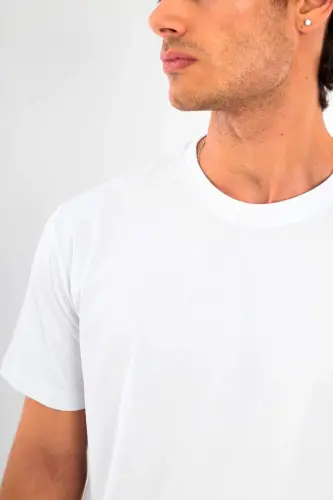 Angelino Erkek Bisiklet Yaka %100 Pamuk Kalın Dokulu Ekru T-Shirt - 4