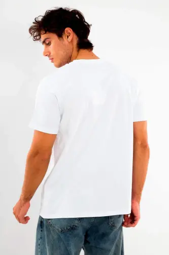 Angelino Erkek Bisiklet Yaka %100 Pamuk Kalın Dokulu Ekru T-Shirt - 5