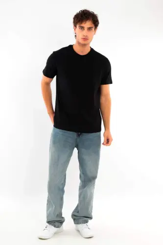 Angelino Erkek Bisiklet Yaka %100 Pamuk Kalın Dokulu Siyah T-Shirt - BÜYÜKBEDENIZ (1)