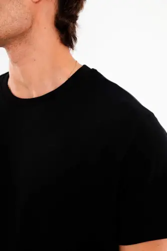 Angelino Erkek Bisiklet Yaka %100 Pamuk Siyah T-Shirt - 4