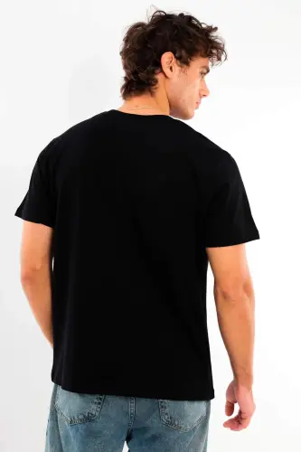 Angelino Erkek Bisiklet Yaka %100 Pamuk Siyah T-Shirt - 5