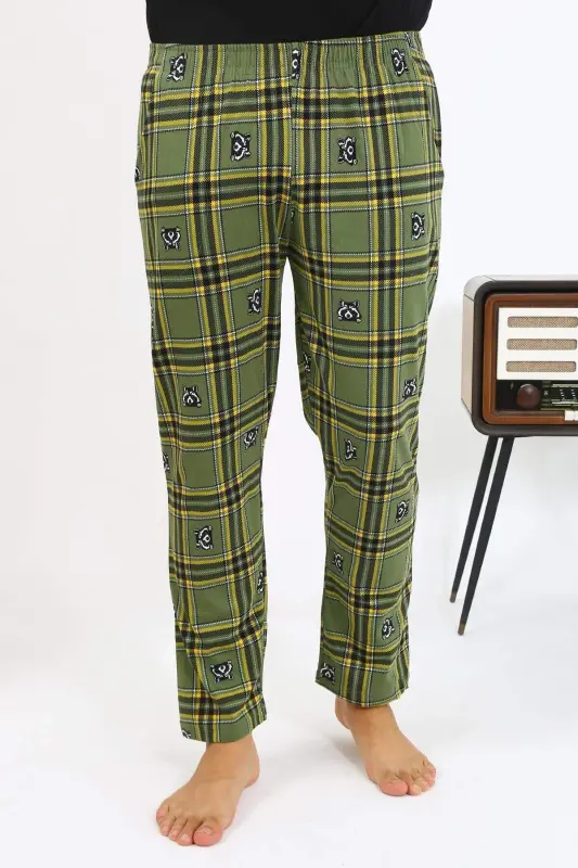 Angelino Erkek Ekoseli Desen Penye Tek Alt Pijama 27540 Haki - 1