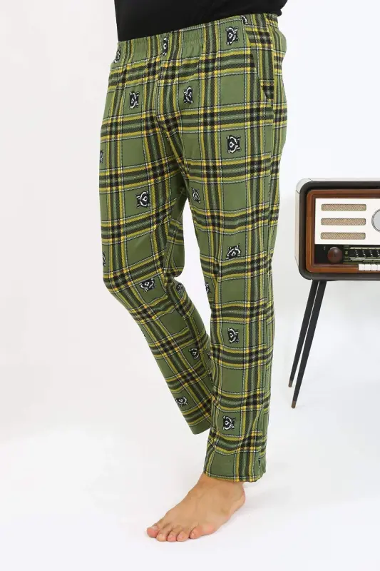 Angelino Erkek Ekoseli Desen Penye Tek Alt Pijama 27540 Haki - 3