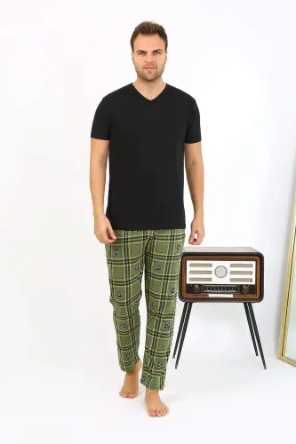 Angelino Erkek Ekoseli Desen Penye Tek Alt Pijama 27540 Haki - 8