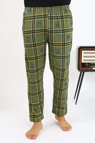 Angelino Erkek Ekoseli Desen Penye Tek Alt Pijama 27540 Haki - 11