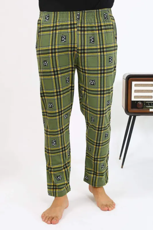 Angelino Erkek Ekoseli Desen Penye Tek Alt Pijama 27540 Haki - 11