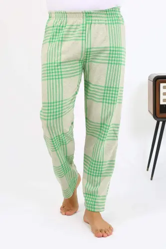 Angelino Erkek Ekoseli Desen Penye Tek Alt Pijama 27540 Yeşil - 4