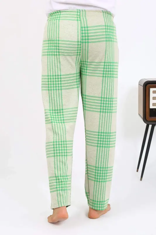 Angelino Erkek Ekoseli Desen Penye Tek Alt Pijama 27540 Yeşil - 6