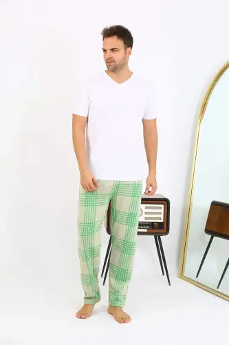 Angelino Erkek Ekoseli Desen Penye Tek Alt Pijama 27540 Yeşil - 7