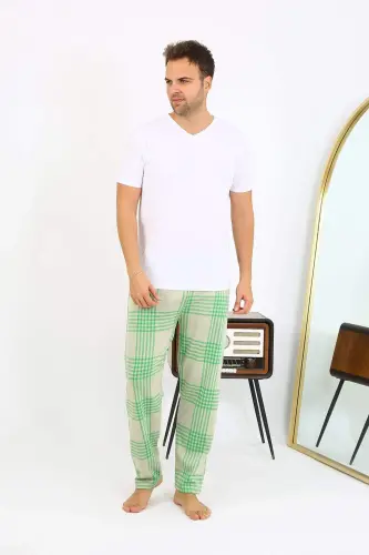 Angelino Erkek Ekoseli Desen Penye Tek Alt Pijama 27540 Yeşil - 12