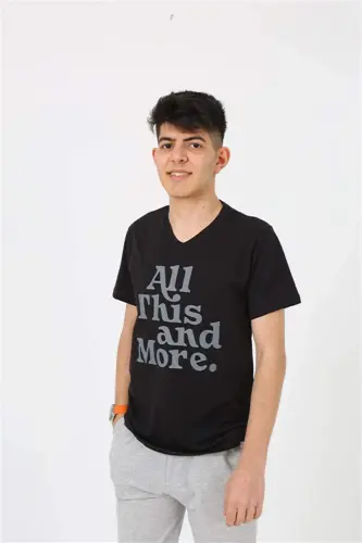 Angelino Erkek Genç Garson Boy Kısa Kol Siyah Penye Şortlu Pijama Takımı 20377 - 17